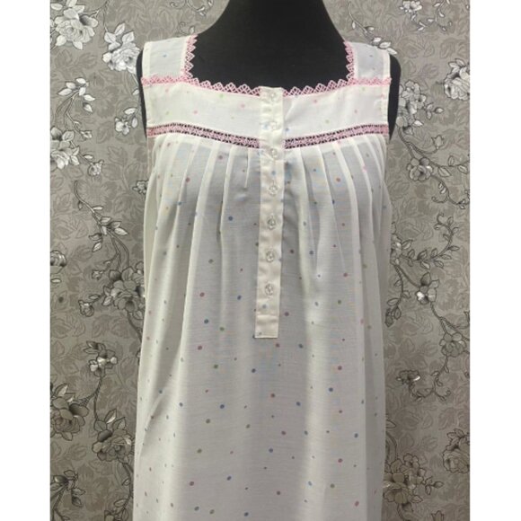 SoieRose 100% Cotton Dotted Victorian Nightgown with Pink Lace Trim-SR-1240 - Picture 3 of 7